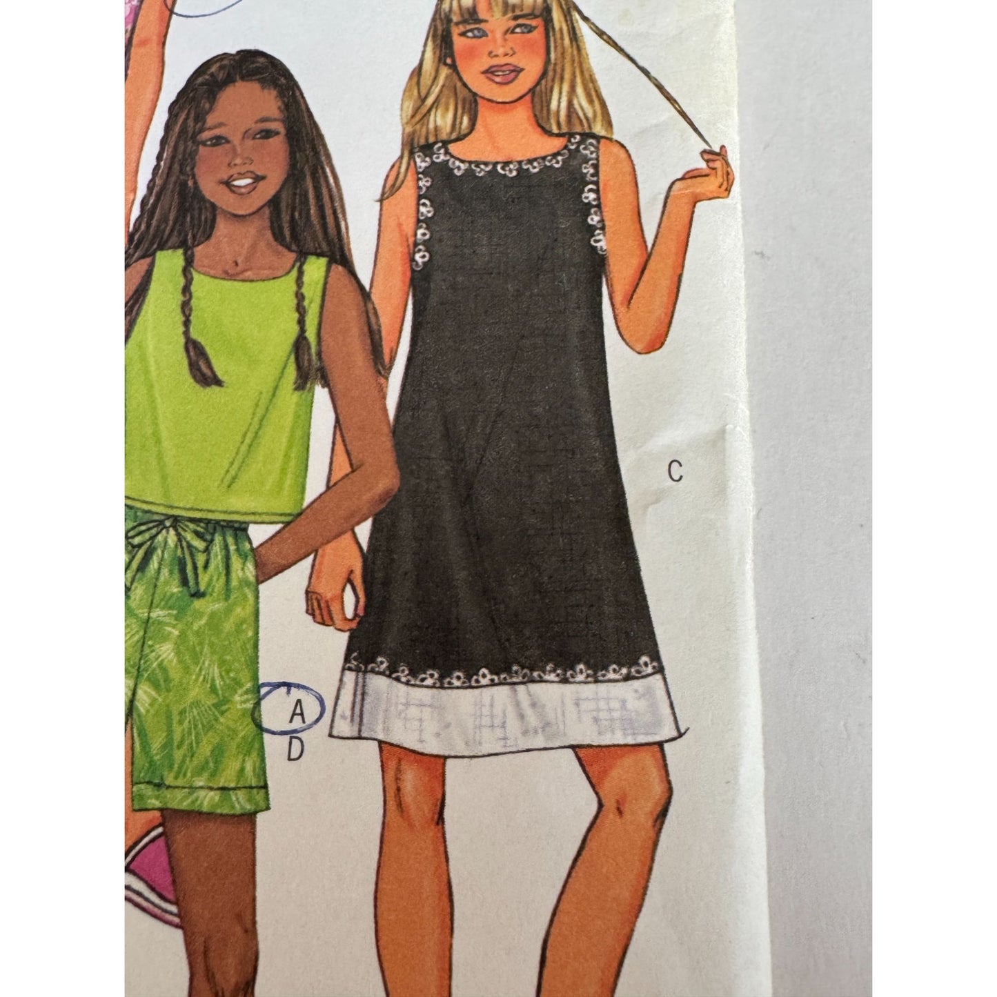 Y2K Girls Dress Sewing Pattern Butterick 3860 Early 2000s Kids Outfit Top Shorts Pants  Girls Sizes 7-14