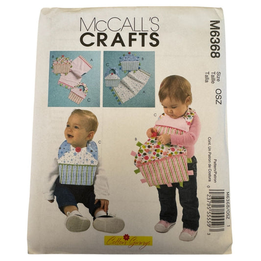 McCalls Crafts Sewing Pattern M6368 Baby Burp Cloth Ribbon Toy Bib Cupcake Uncut