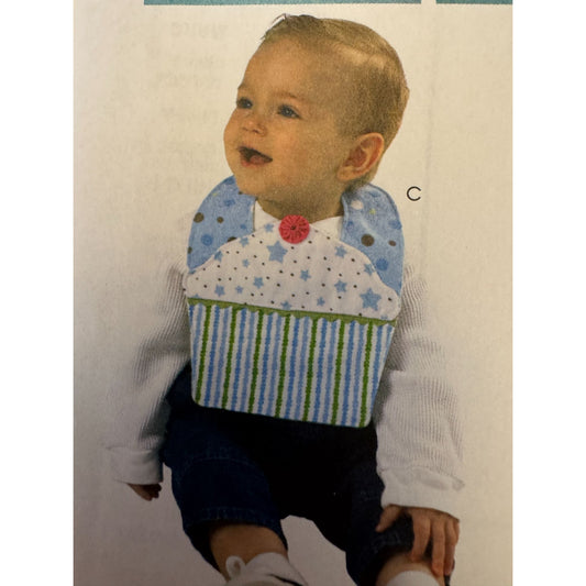 McCalls Crafts Sewing Pattern M6368 Baby Burp Cloth Ribbon Toy Bib Cupcake Uncut