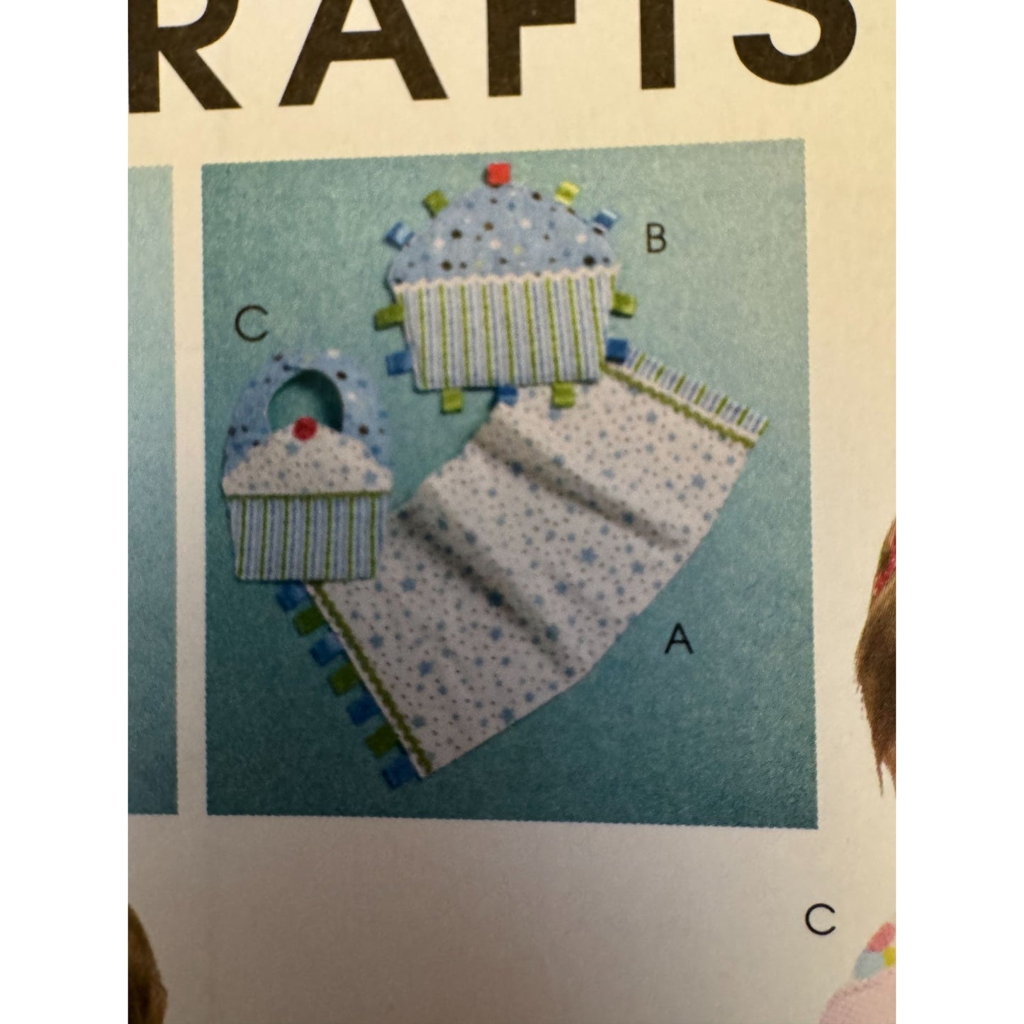 McCalls Crafts Sewing Pattern M6368 Baby Burp Cloth Ribbon Toy Bib Cupcake Uncut