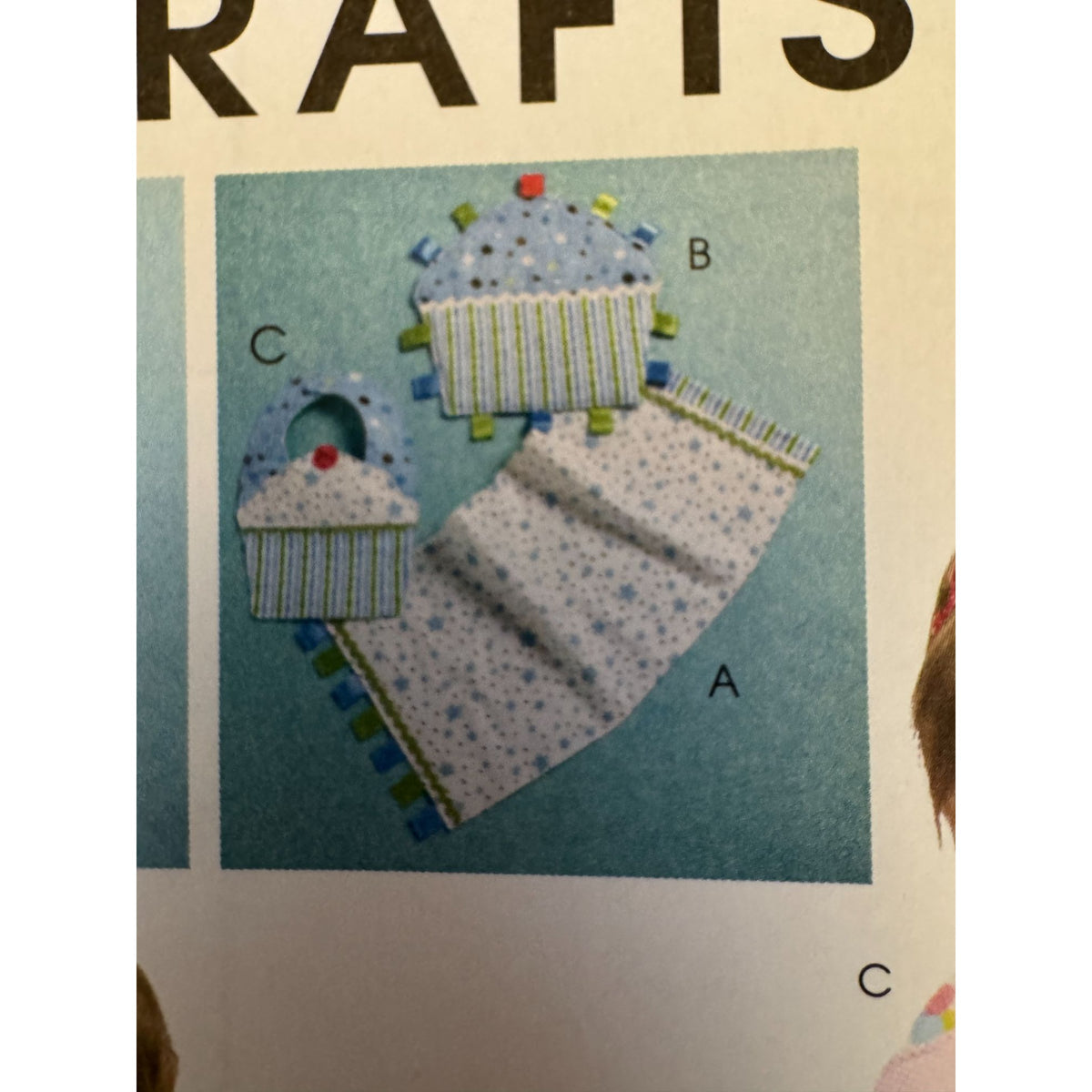 McCalls Crafts Sewing Pattern M6368 Baby Burp Cloth Ribbon Toy Bib Cupcake Uncut