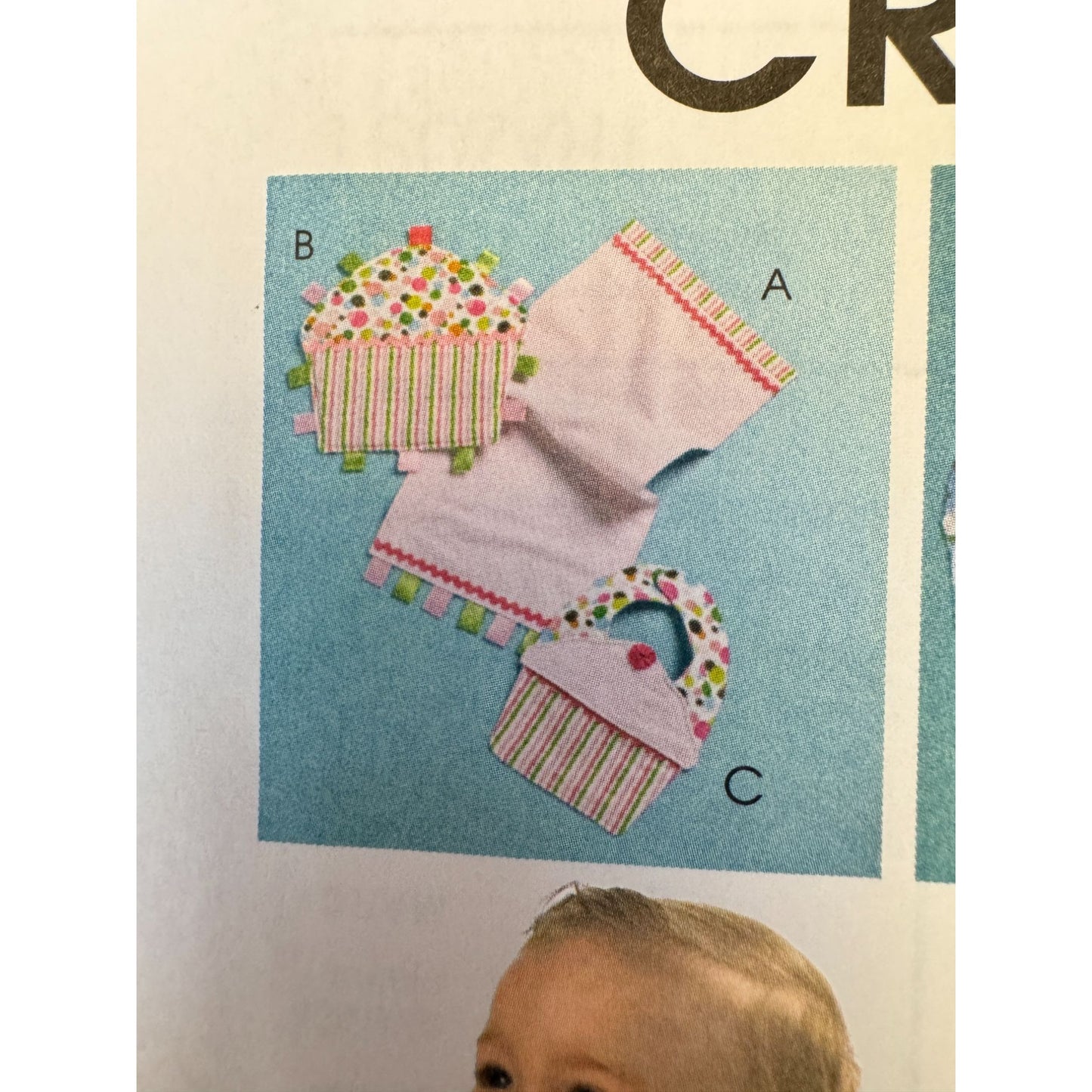 McCalls Crafts Sewing Pattern M6368 Baby Burp Cloth Ribbon Toy Bib Cupcake Uncut