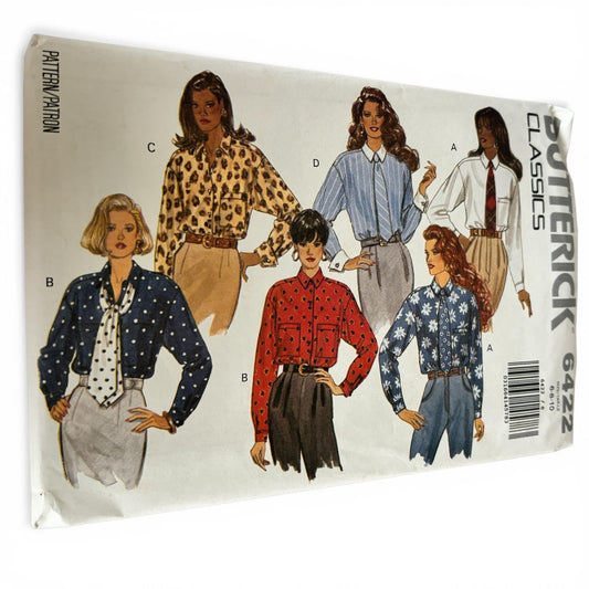 Butterick Sewing Pattern 6422 Button Up Shirt 90s Blouse Preppy Academia 6-10 Uncut