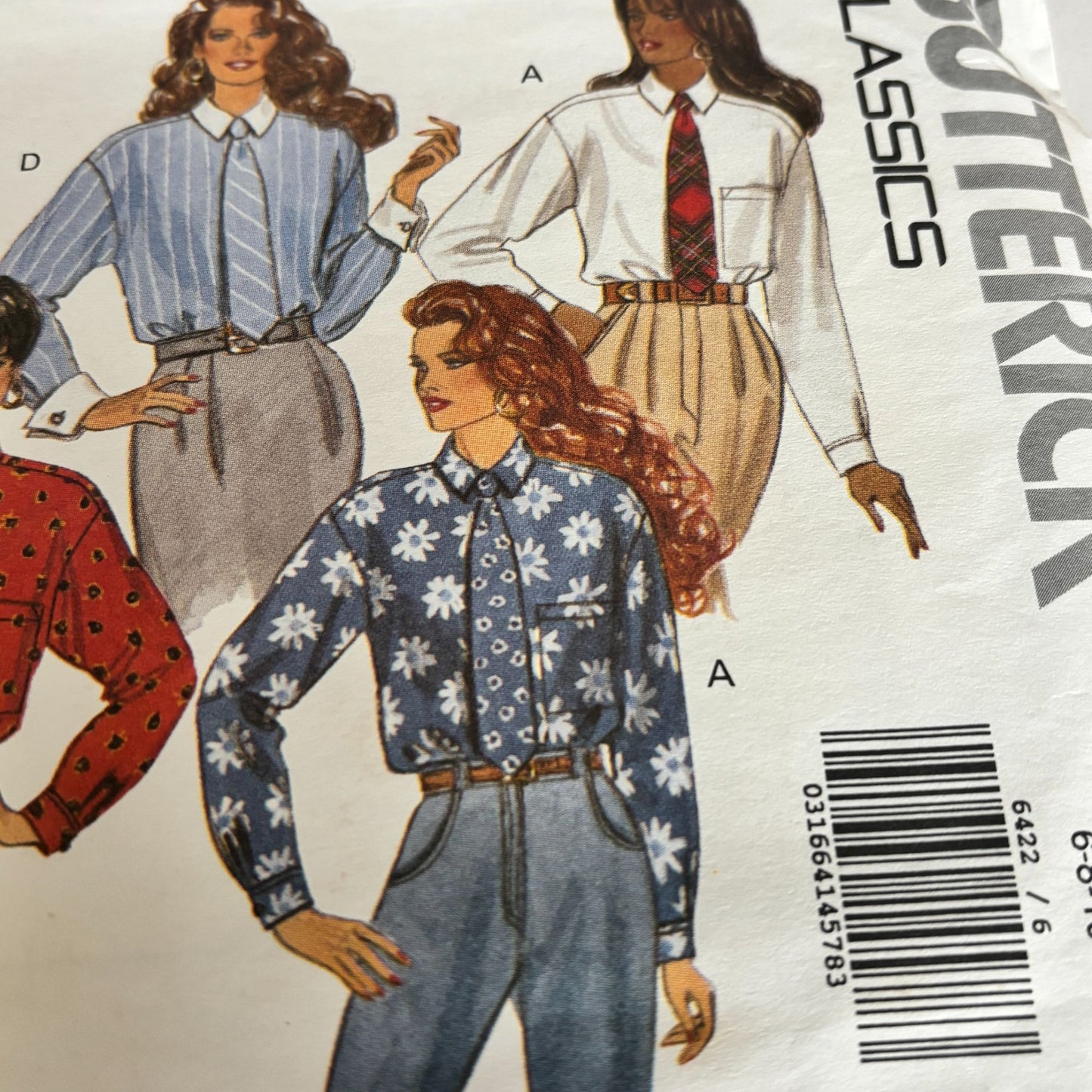 Butterick Sewing Pattern 6422 Button Up Shirt 90s Blouse Preppy Academia 6-10 Uncut