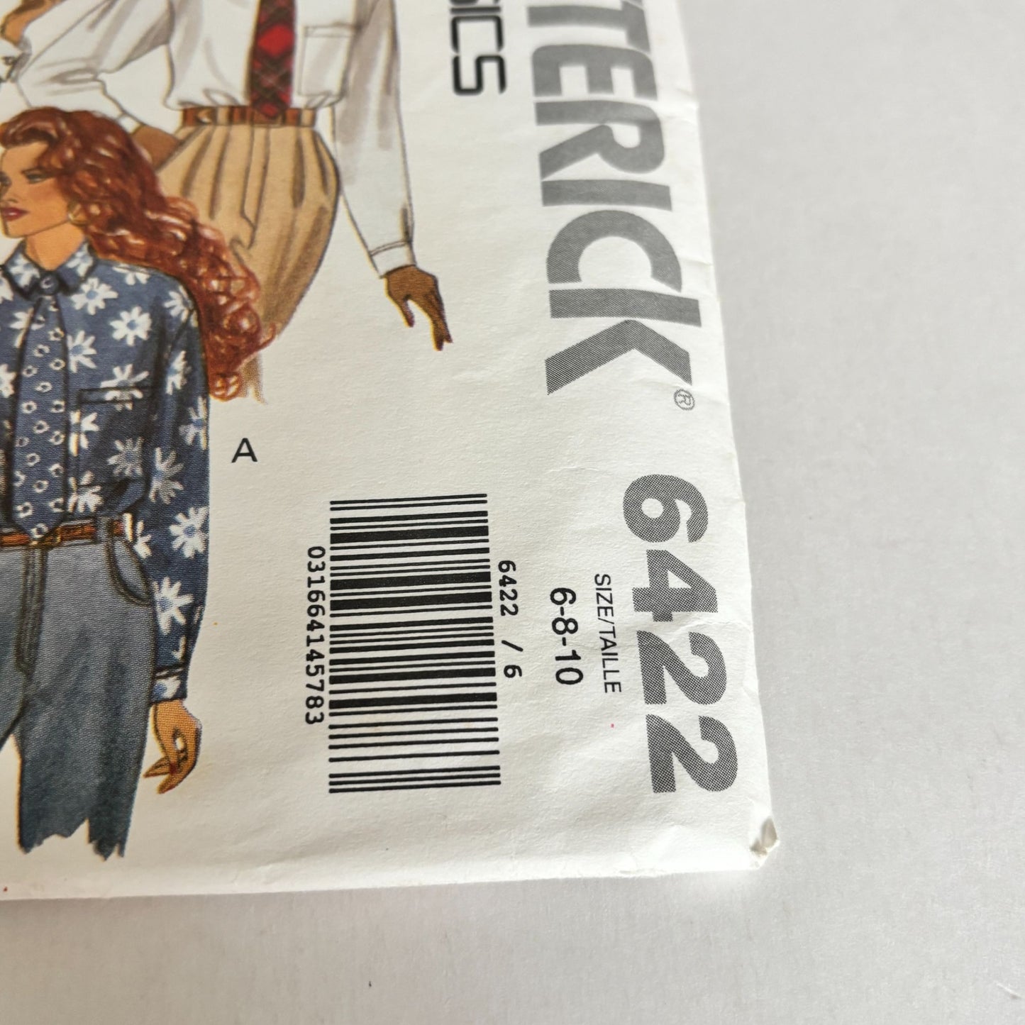 Butterick Sewing Pattern 6422 Button Up Shirt 90s Blouse Preppy Academia 6-10 Uncut
