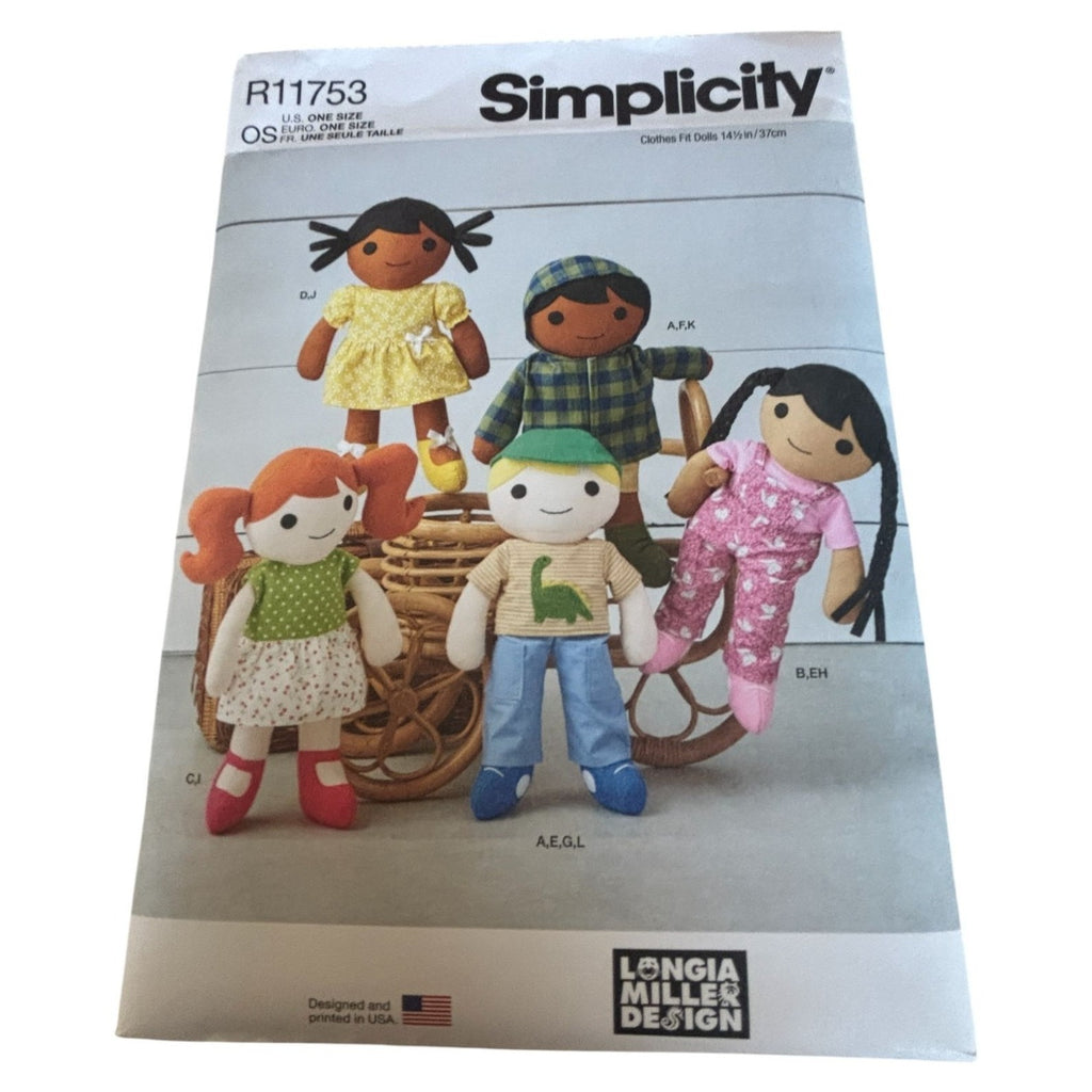 Simplicity Sewing Pattern R11753 Cloth Dolls and Clothes Clothing Toy 14.5 in UC