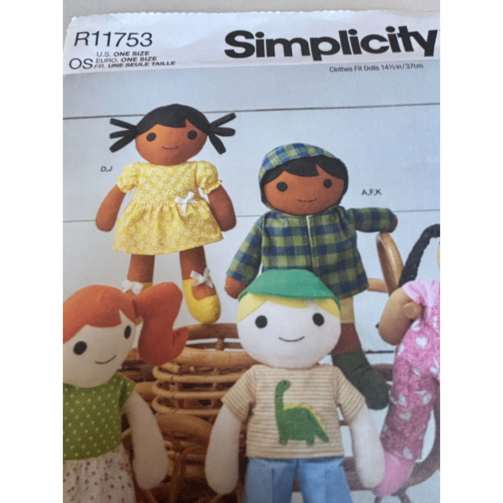 Simplicity Sewing Pattern R11753 Cloth Dolls and Clothes Clothing Toy 14.5 in UC