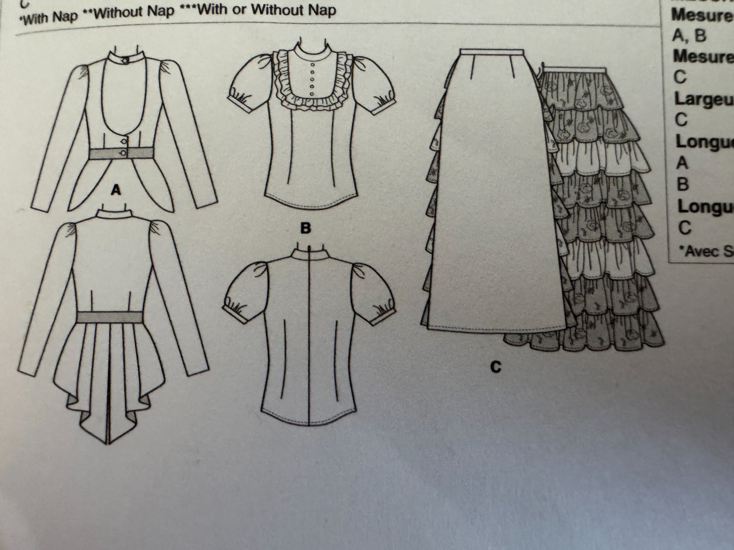 McCalls Sewing Pattern M7071 Victorian Costume Jacket Blouse Skirt 14-22 Ruffles
