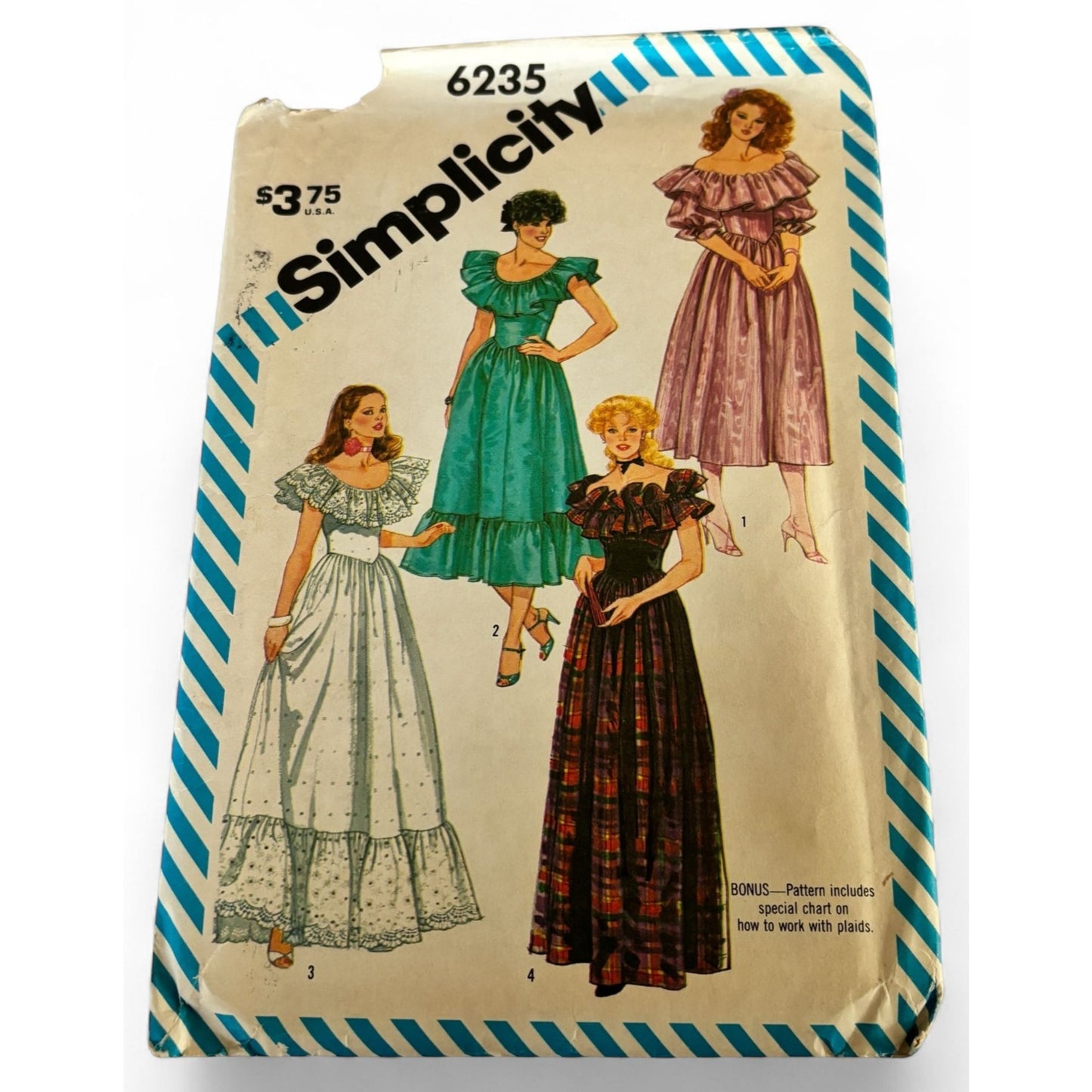 Simplicity Sewing Pattern 6235 Evening Dress Ruffle Prairie Formal 10 1980s Uncut Off Shoulder