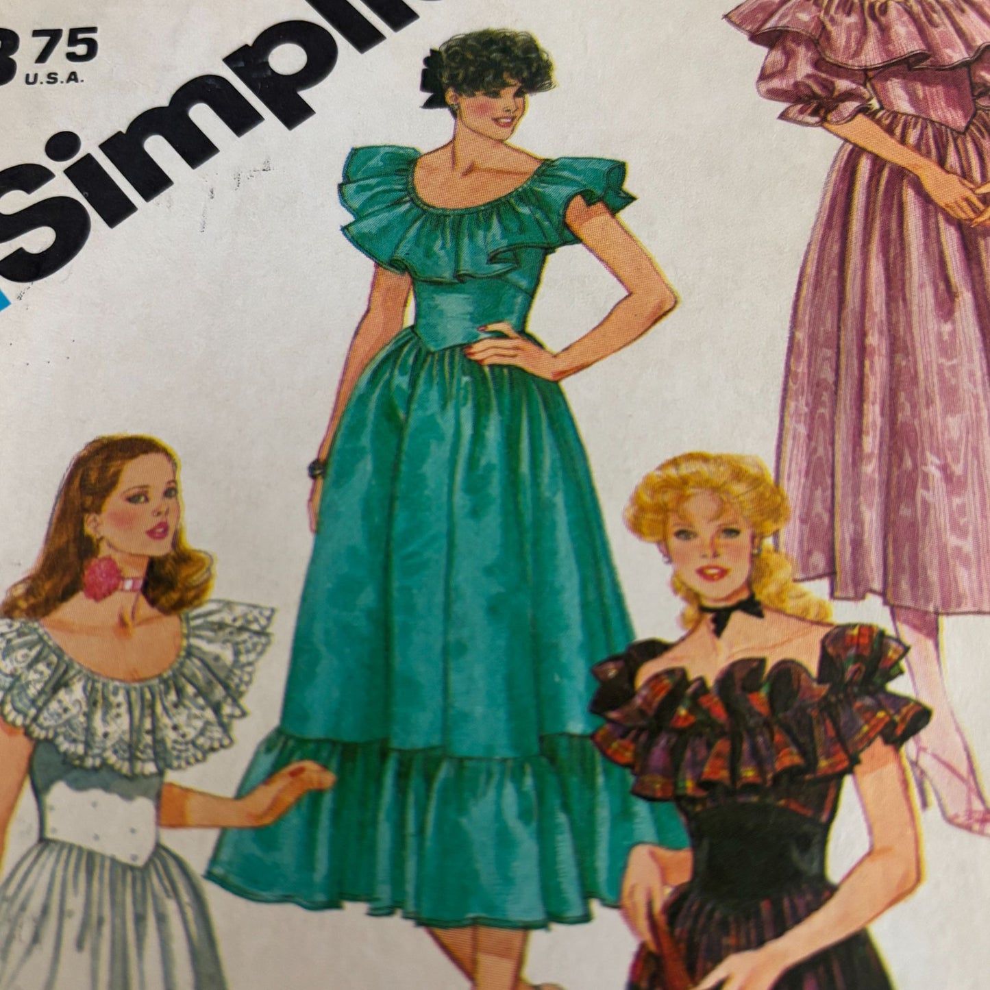 Simplicity Sewing Pattern 6235 Evening Dress Ruffle Prairie Formal 10 1980s Uncut Off Shoulder