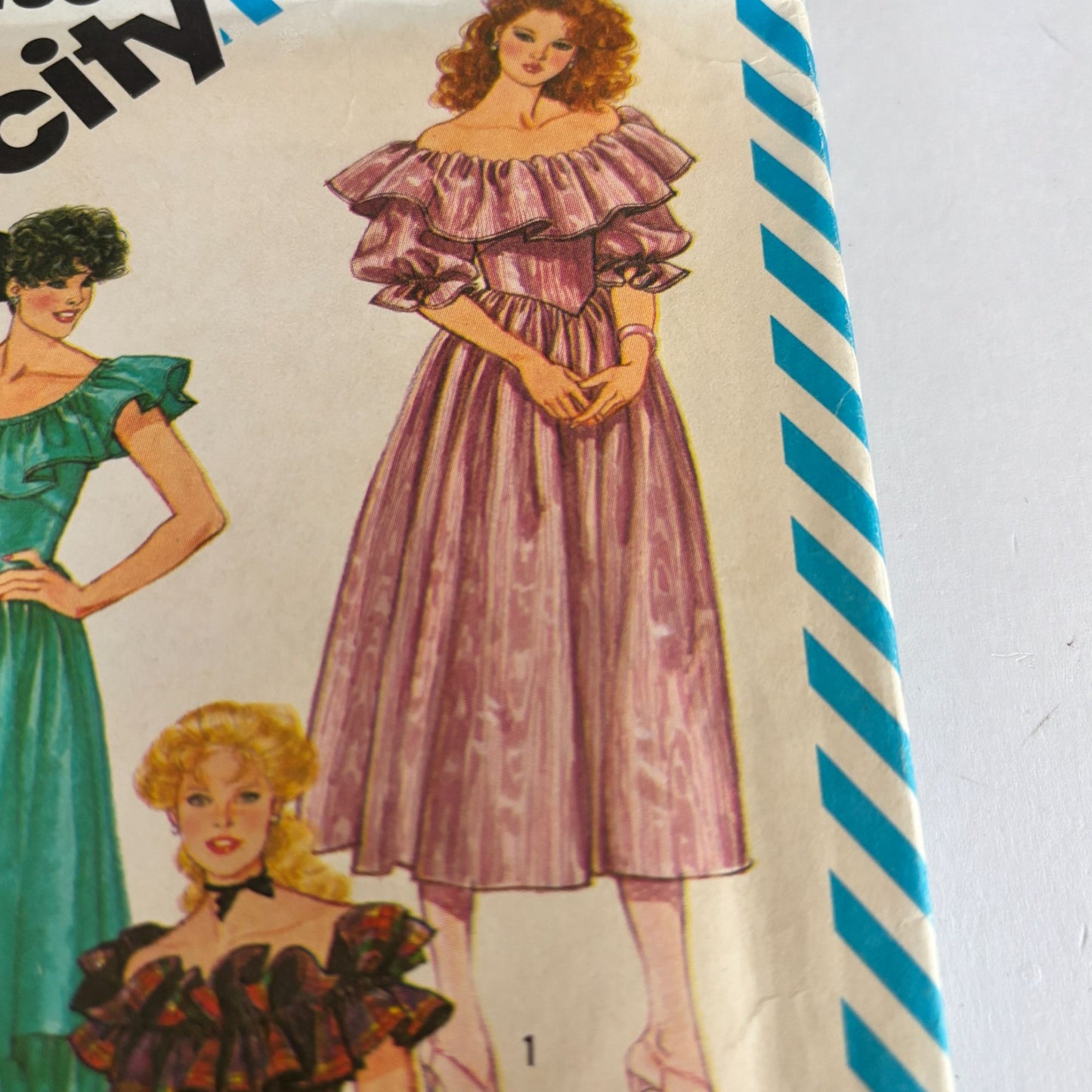 Simplicity Sewing Pattern 6235 Evening Dress Ruffle Prairie Formal 10 1980s Uncut Off Shoulder