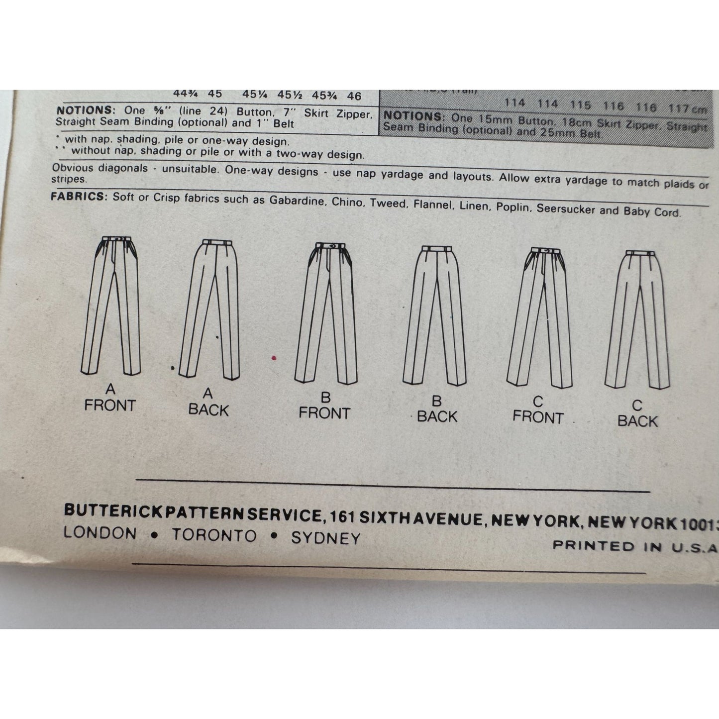 Butterick Sewing Pattern 3429 Womens Tailored Pants Size 10 Career Wardrobe