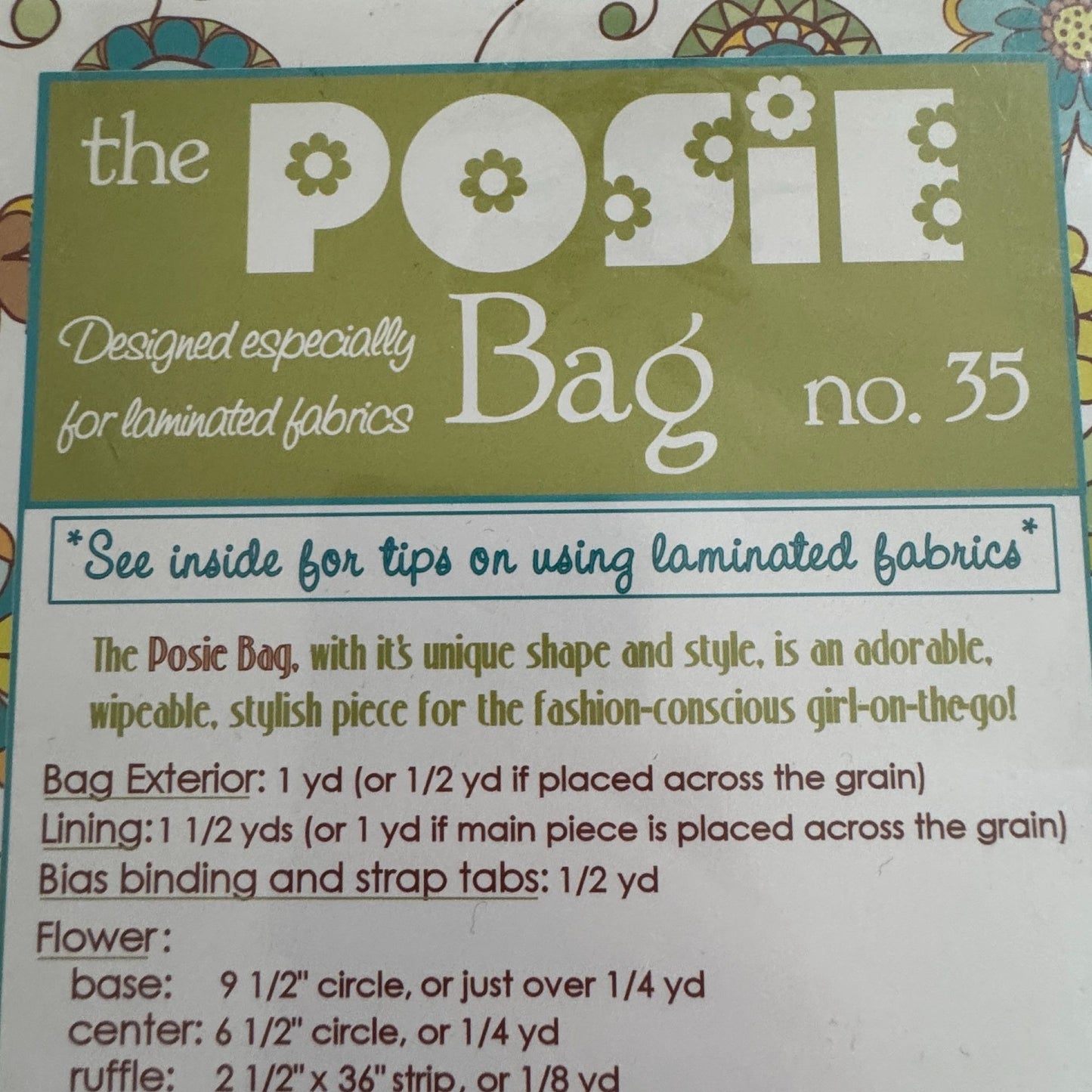 Lila Tueller Designs Sewing Pattern 35 Posie Bag Handbag Purse Flower Motif UC