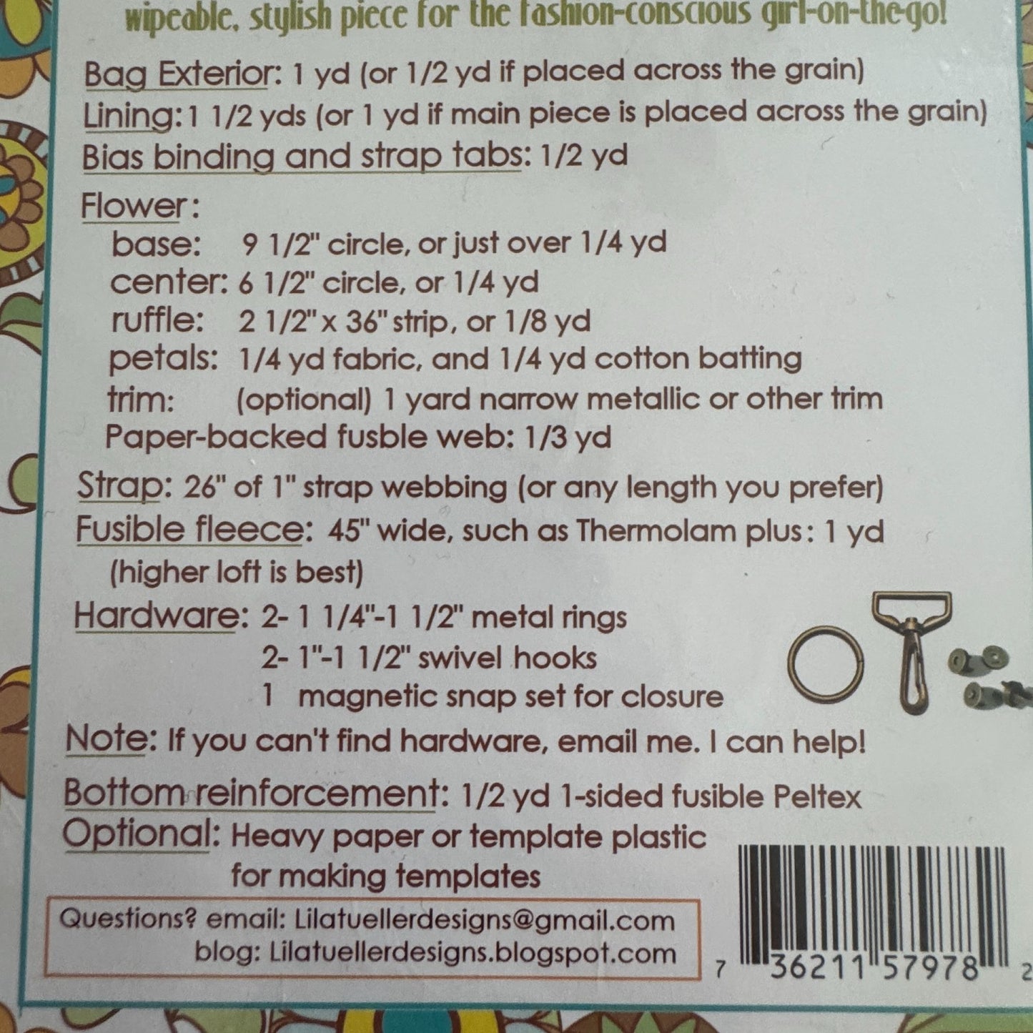 Lila Tueller Designs Sewing Pattern 35 Posie Bag Handbag Purse Flower Motif UC