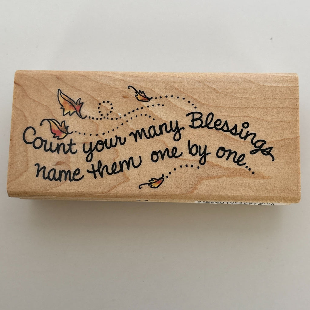 Stampendous Rubber Stamp Count Your Many Blessings Thanksgiving Religious Fall Leaves Open Line Cardmaking