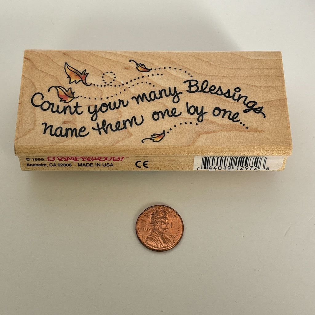 Stampendous Rubber Stamp Count Your Many Blessings Thanksgiving Religious Fall Leaves Open Line Cardmaking