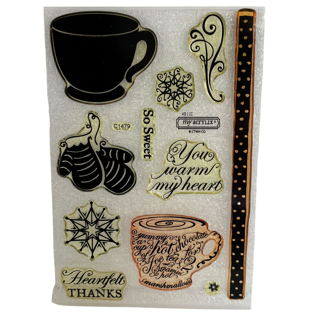 CTMH Acrylic Stamp Set Wonderland Christmas Coffee Mug Hot Chocolate C1479 Snowflakes Cardmaking Holidays