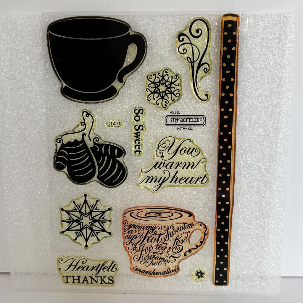 CTMH Acrylic Stamp Set Wonderland Christmas Coffee Mug Hot Chocolate C1479 Snowflakes Cardmaking Holidays