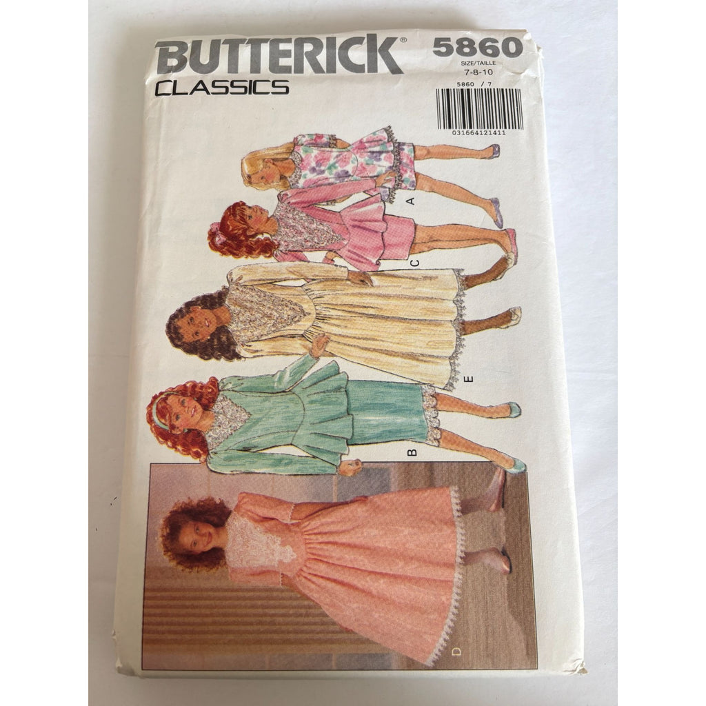 Butterick Sewing Pattern 5860 Flower Girl Dress Wedding Dropped Waist 7 8 10 UC