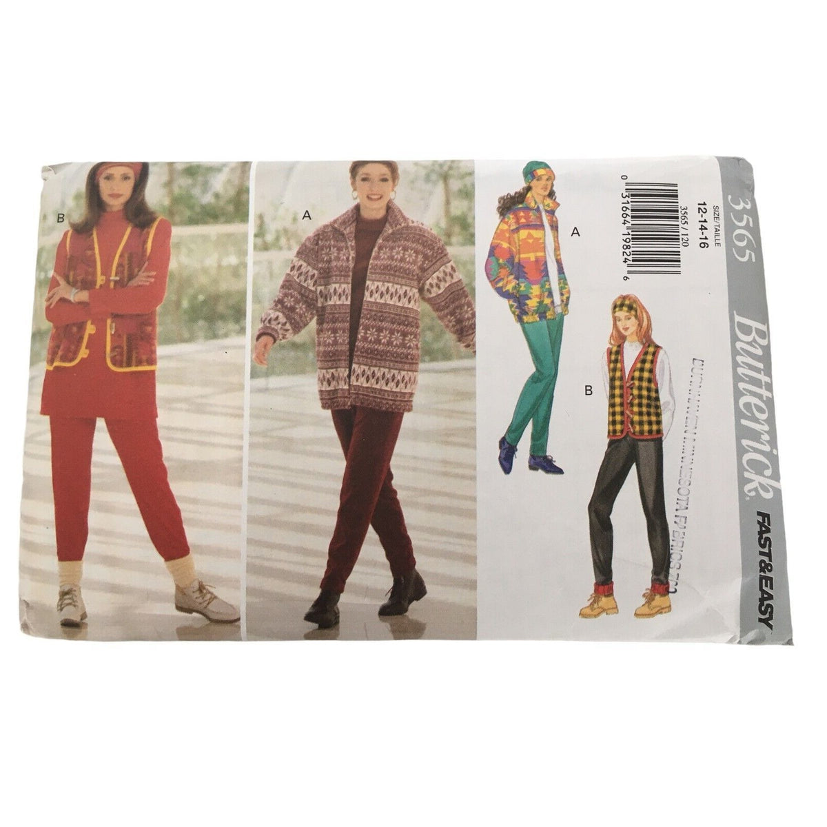 Butterick Sewing Pattern 3565 Misses Jacket Vest Top Pants Hat Headband 12-16 UC