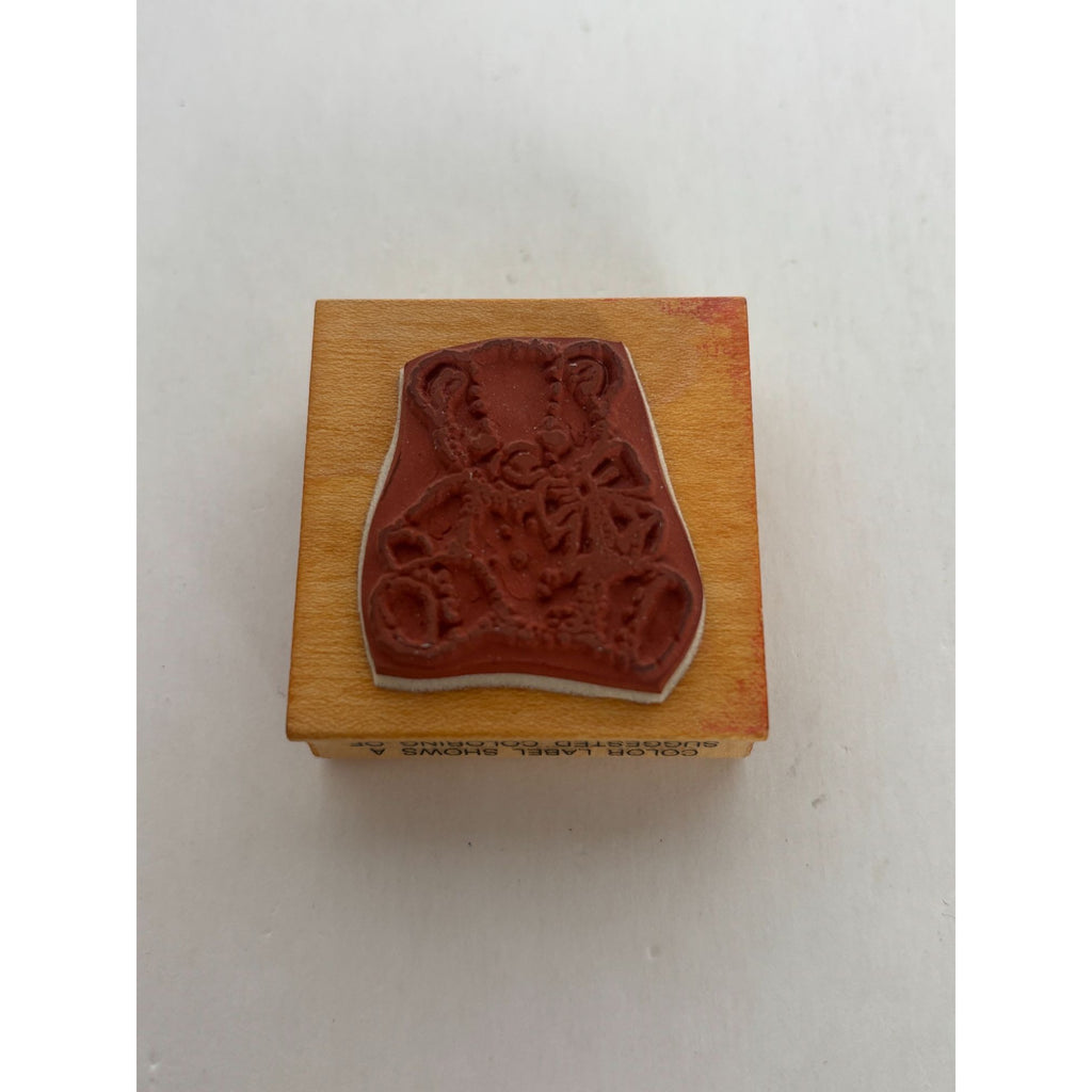 Comotion Wood Mounted Rubber Stamp Teddy Bear with Bow Toy Christmas 124 Vintage