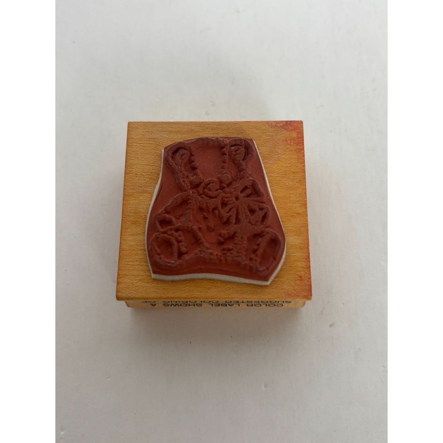 Comotion Wood Mounted Rubber Stamp Teddy Bear with Bow Toy Christmas 124 Vintage