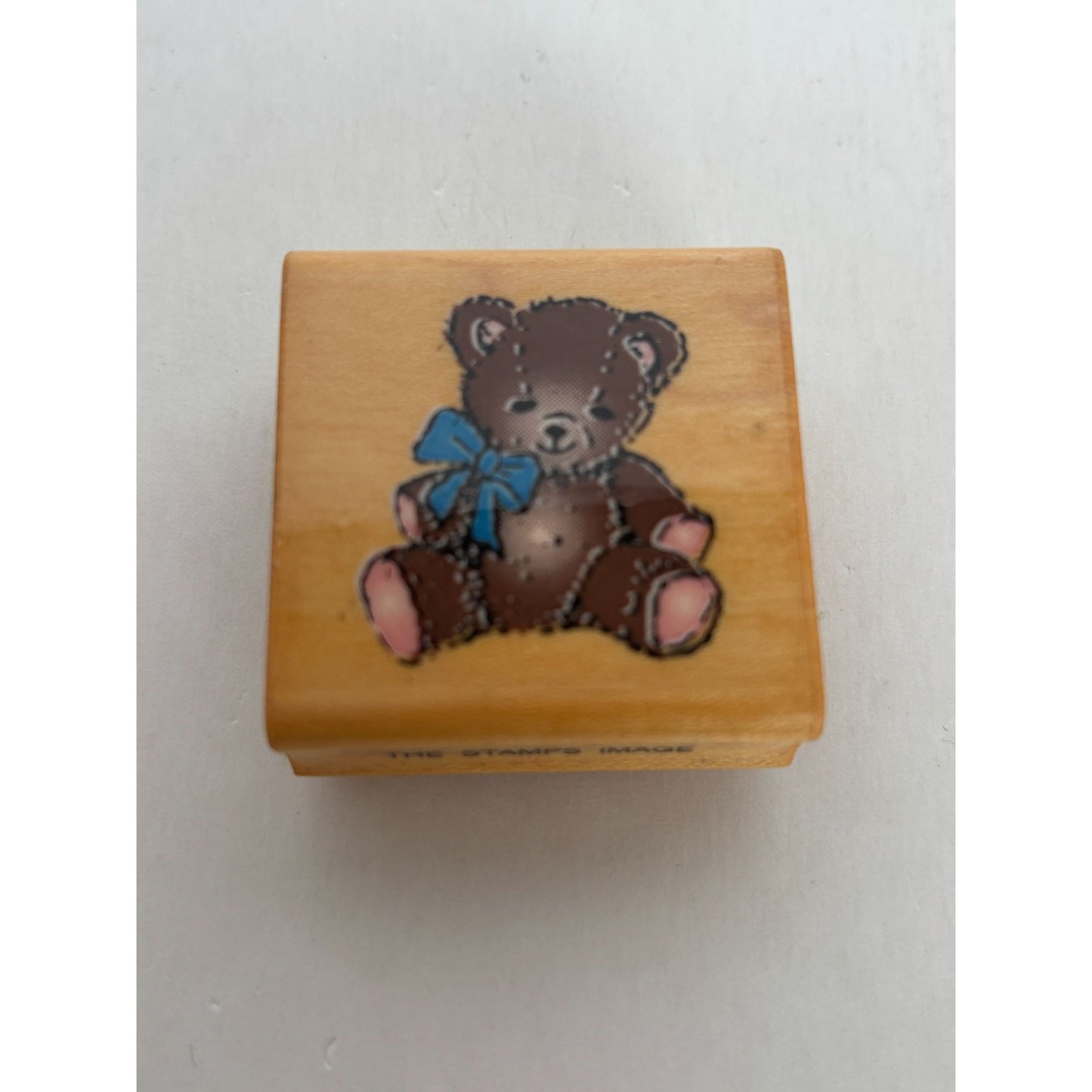 Comotion Wood Mounted Rubber Stamp Teddy Bear with Bow Toy Christmas 124 Vintage