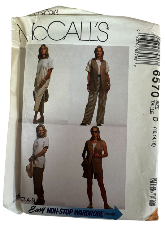 McCalls Sewing Pattern 6570 Non-Stop Wardrobe 12 14 16 Easy Top Pants Shorts UC