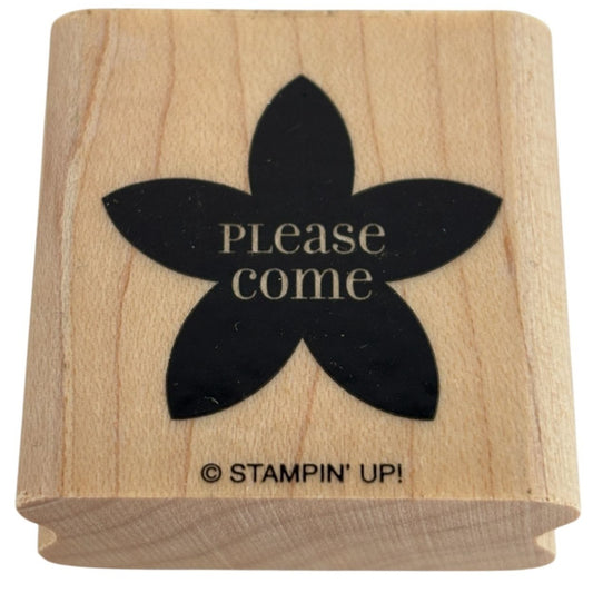 Stampin Up Rubber Stamp Please Come Invitation Flower Card Making Words Invite