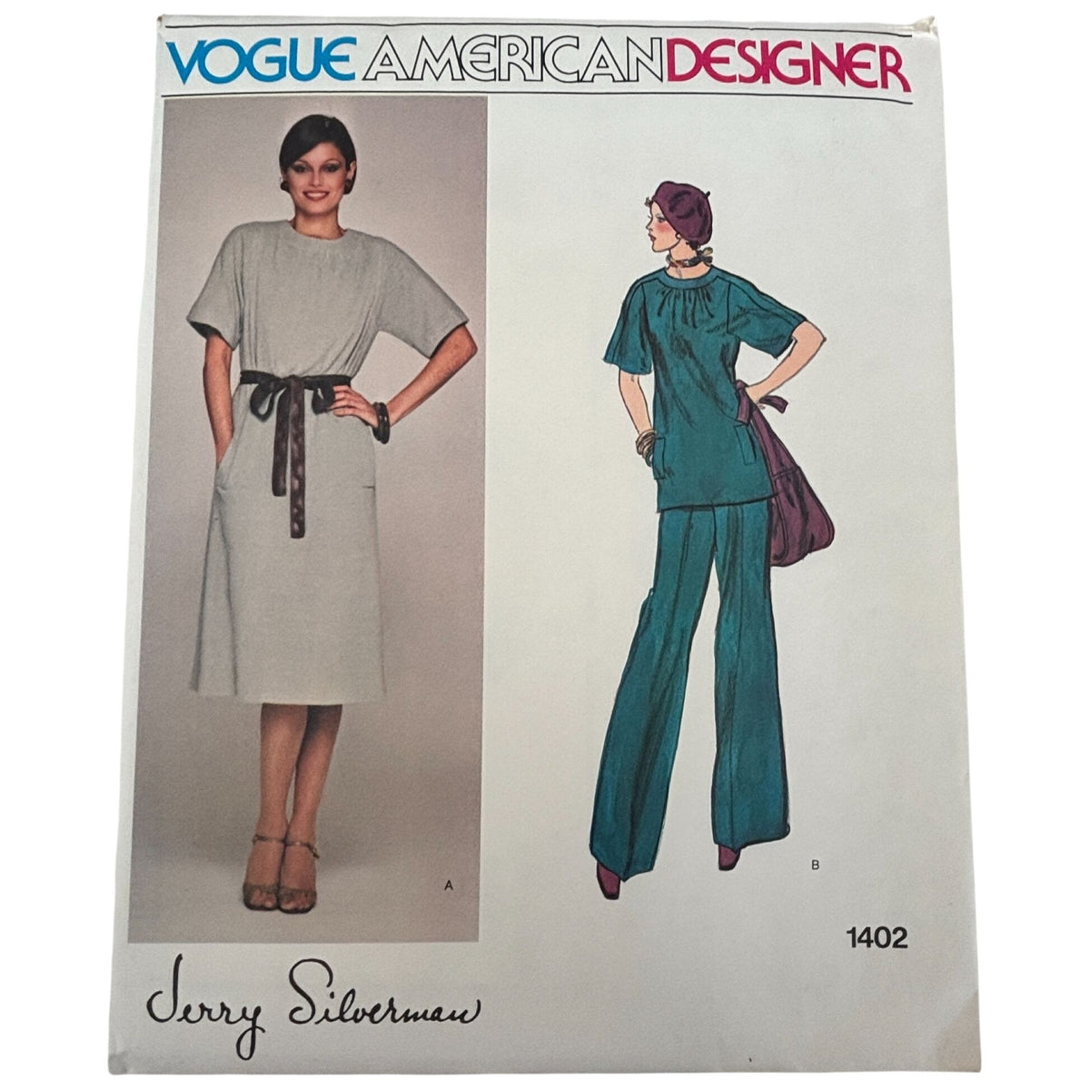 Vogue Sewing Pattern 1402 American Designer Jerry Silverman 1970s Dress Top Pants 12 Uncut