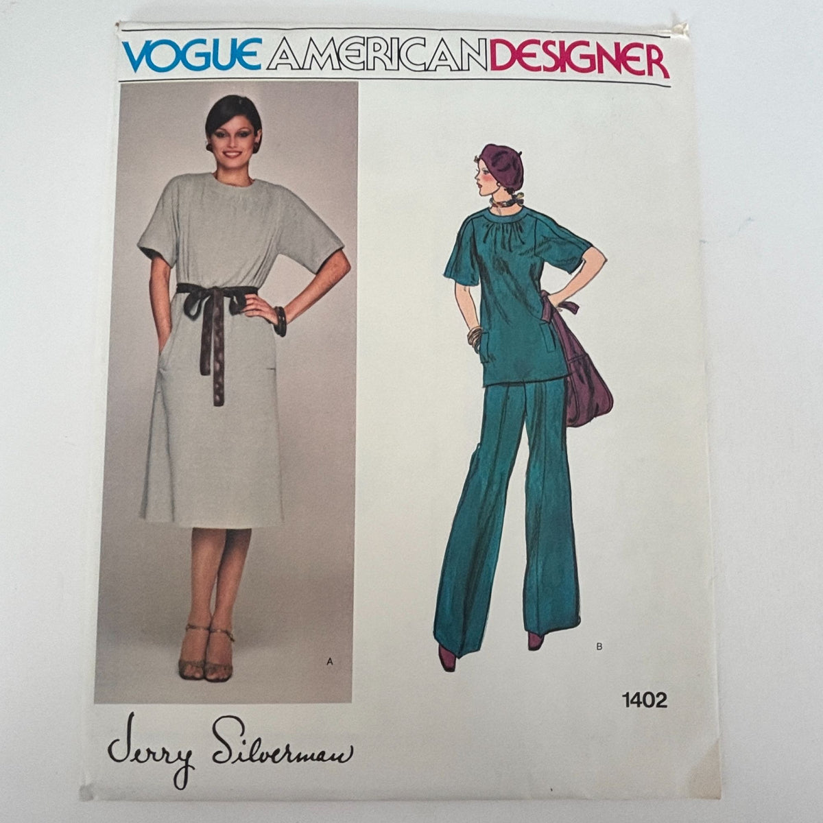 Vogue Sewing Pattern 1402 American Designer Jerry Silverman 1970s Dress Top Pants 12 Uncut