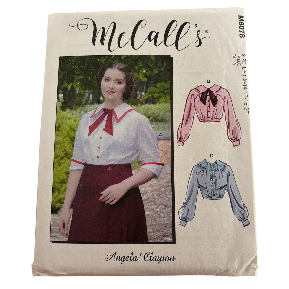 McCalls Sewing Pattern M8078 Angela Clayton Historical Blouses Edwardian 12-20 Uncut