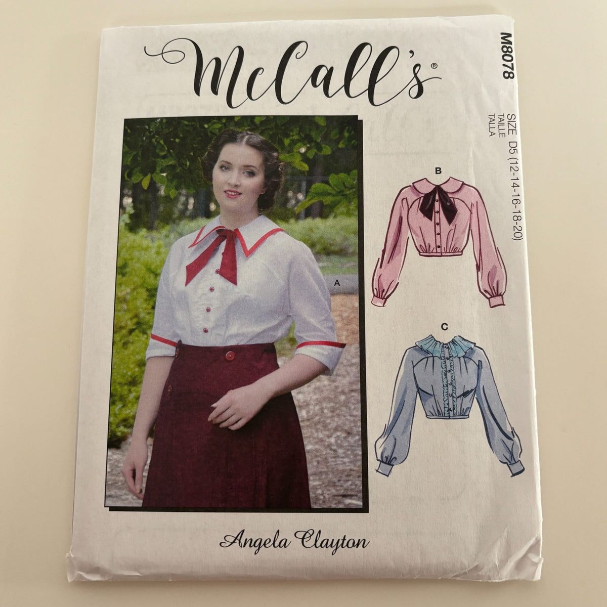 McCalls Sewing Pattern M8078 Angela Clayton Historical Blouses Edwardian 12-20 Uncut