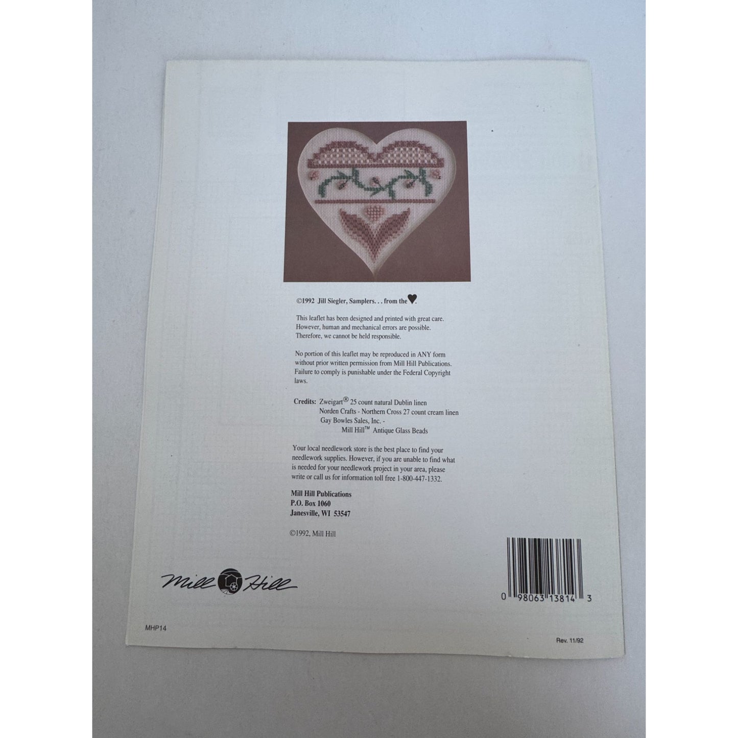 Mill Hill Hearts a Plenty Cross Stitch Pattern Leaflet Needlework Home Decor