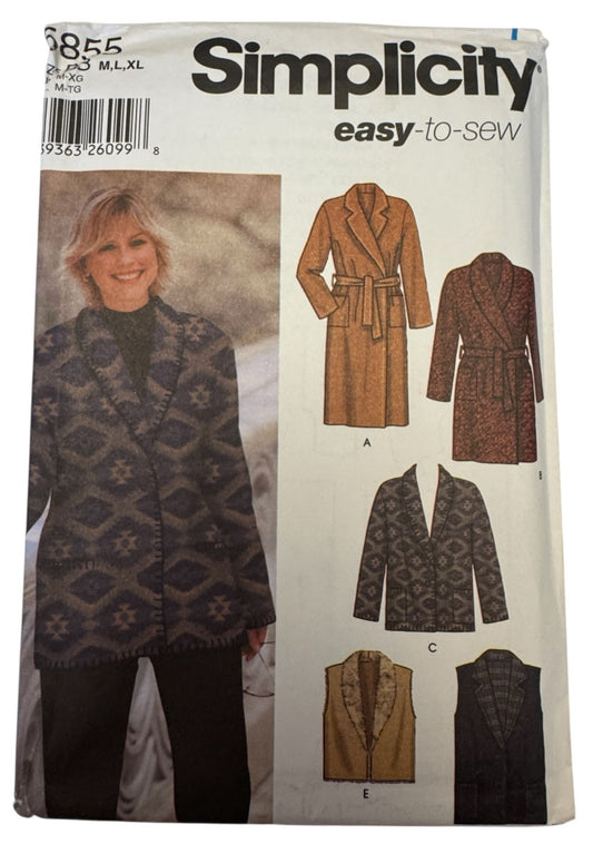 Simplicity Sewing Pattern 5855 Misses Coat Jacket Vest Winter Easy 14-24 M L XL