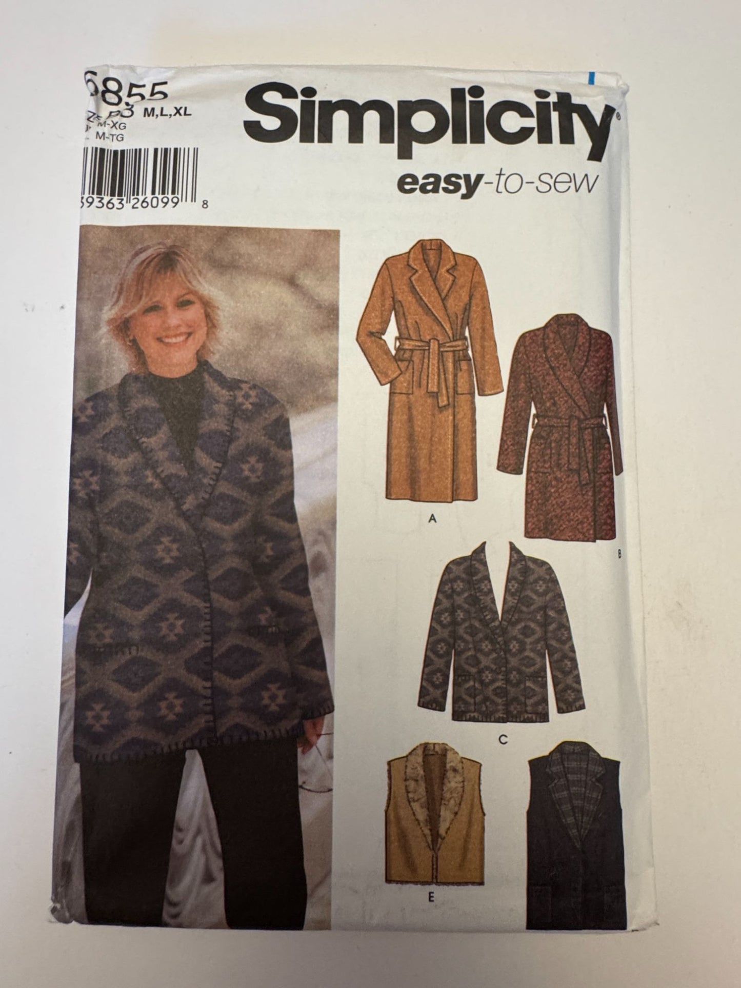 Simplicity Sewing Pattern 5855 Misses Coat Jacket Vest Winter Easy 14-24 M L XL
