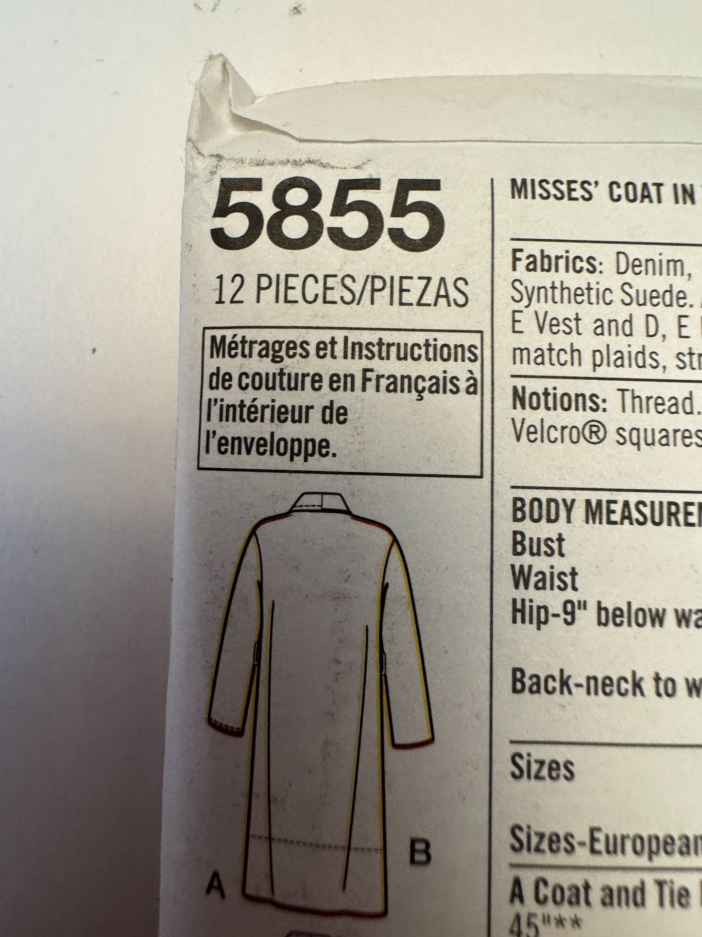 Simplicity Sewing Pattern 5855 Misses Coat Jacket Vest Winter Easy 14-24 M L XL