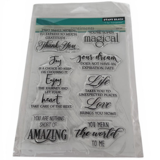 Penny Black Transparent Clear Stamp Set Sentiments Inspirational Quotes Words Dream Cardmaking Friendship Magical