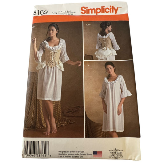 Simplicity Sewing Pattern 8162 18th Century Undergarments Corset Chemise 6-14 UC