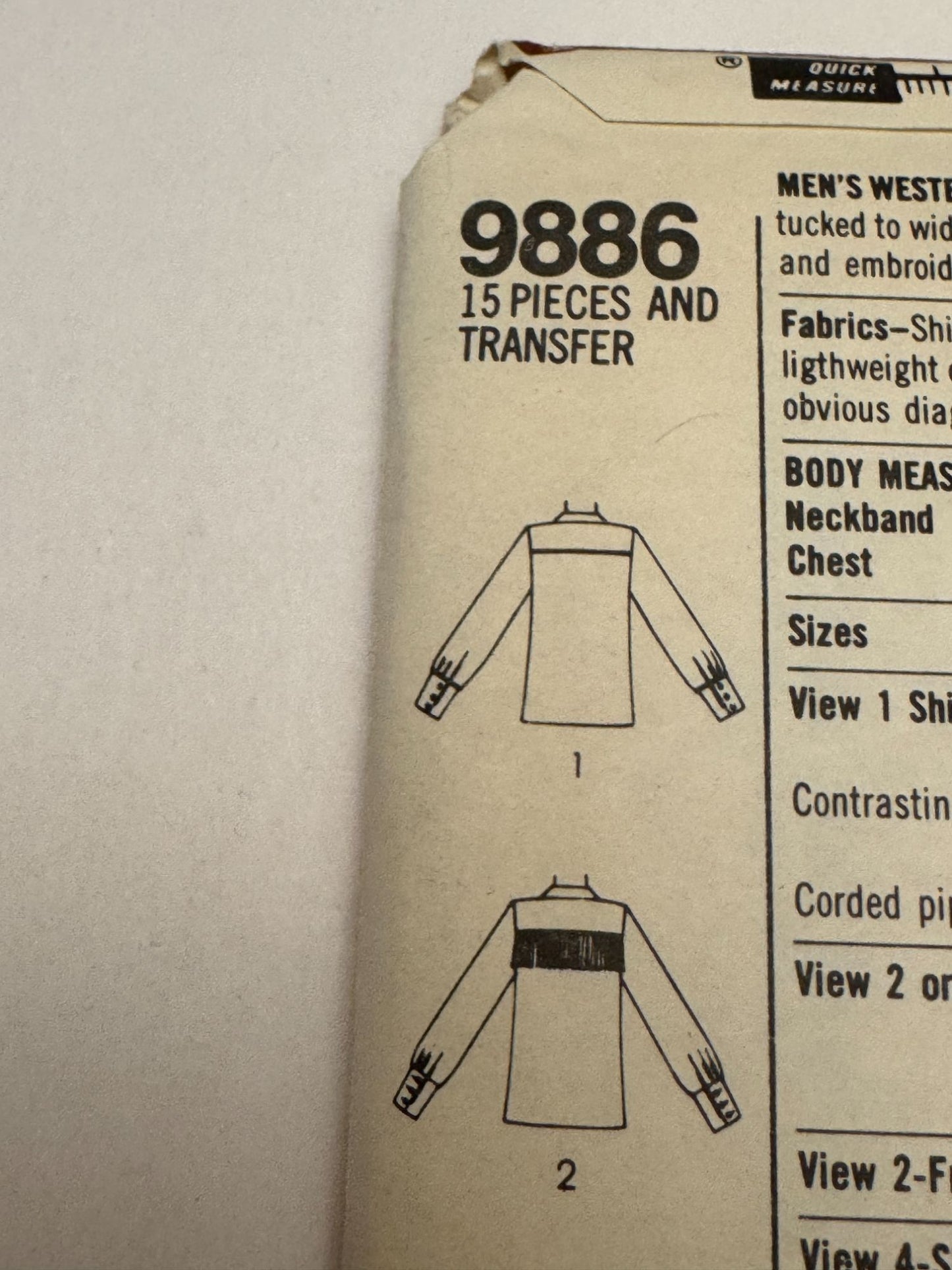 Simplicity Sewing Pattern 9886 Western Shirt Scarf Tie 1980 80s Mens Size 44 UC