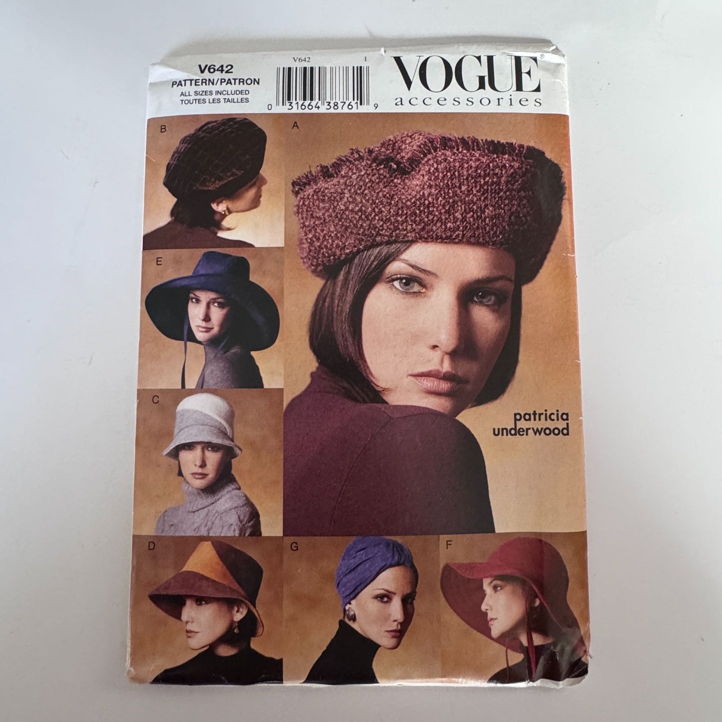 Vogue Sewing Pattern V642 Hats Beret Cloche Wide Brim Bucket Hat Millinery Uncut
