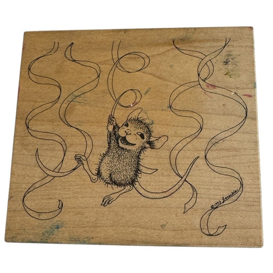 House Mouse Wood Rubber Stamp Party Ribbons Confetti Birthday Card Making Animal