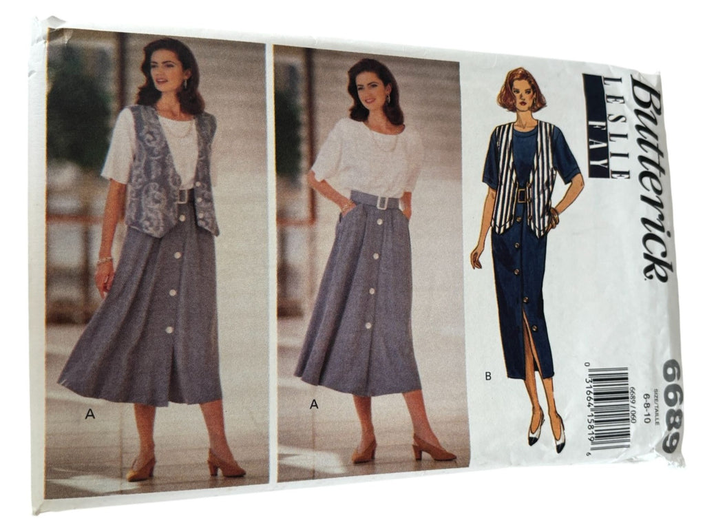 Butterick Sewing Pattern 6689 Midi Dress and Vest 90s Minimalist Vintage 6-10 Uncut
