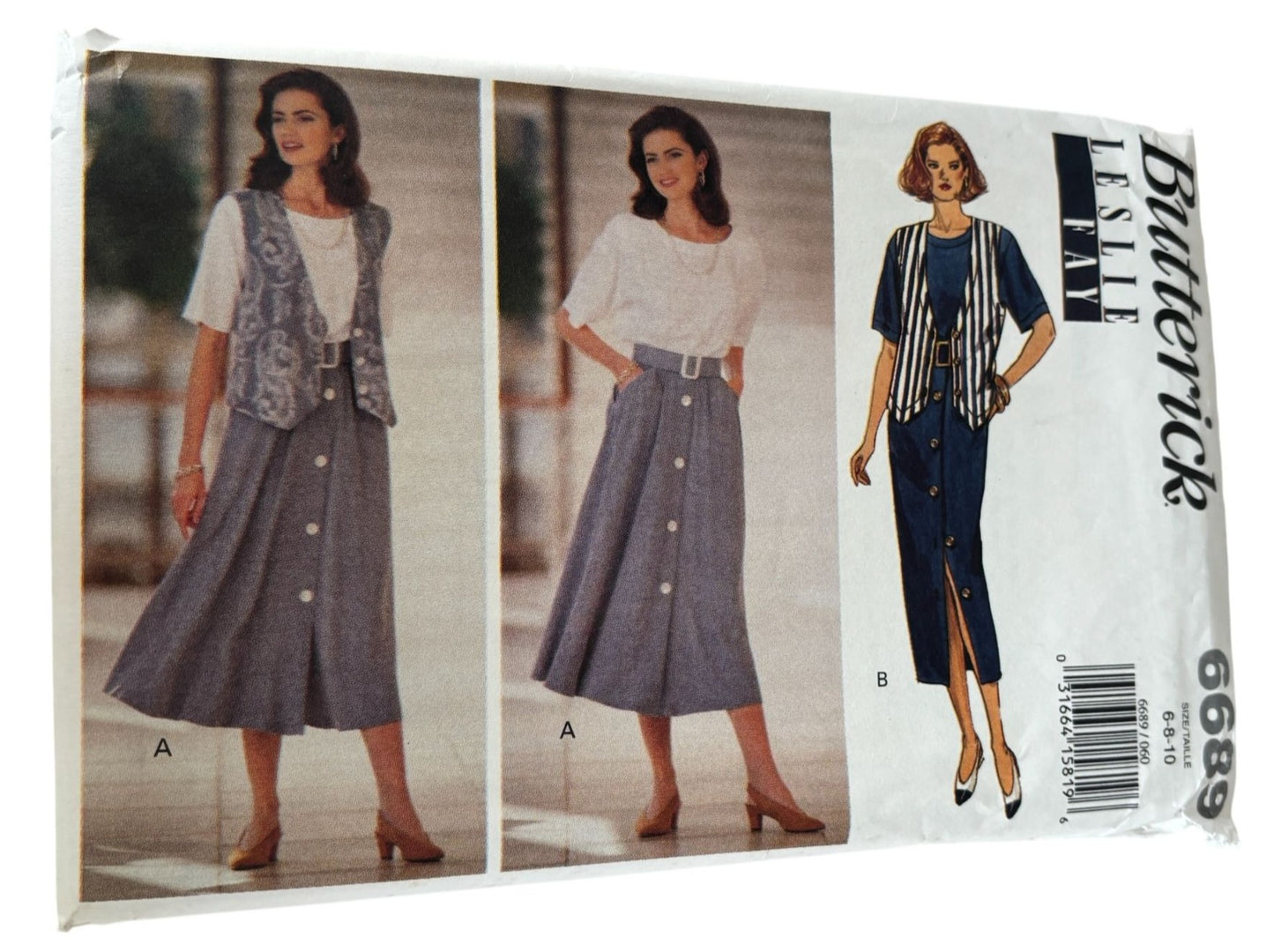 Butterick Sewing Pattern 6689 Midi Dress and Vest 90s Minimalist Vintage 6-10 Uncut