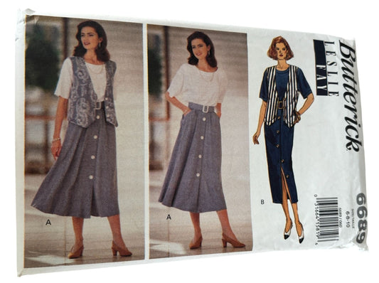 Butterick Sewing Pattern 6689 Midi Dress and Vest 90s Minimalist Vintage 6-10 Uncut