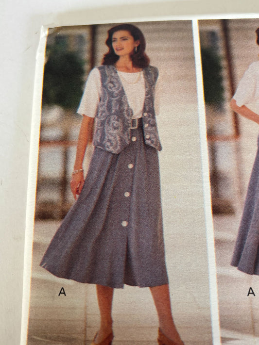 Butterick Sewing Pattern 6689 Midi Dress and Vest 90s Minimalist Vintage 6-10 Uncut