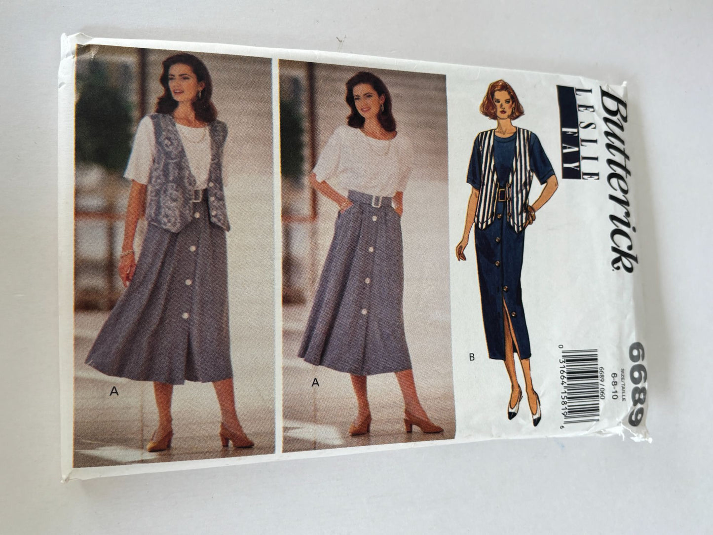 Butterick Sewing Pattern 6689 Midi Dress and Vest 90s Minimalist Vintage 6-10 Uncut