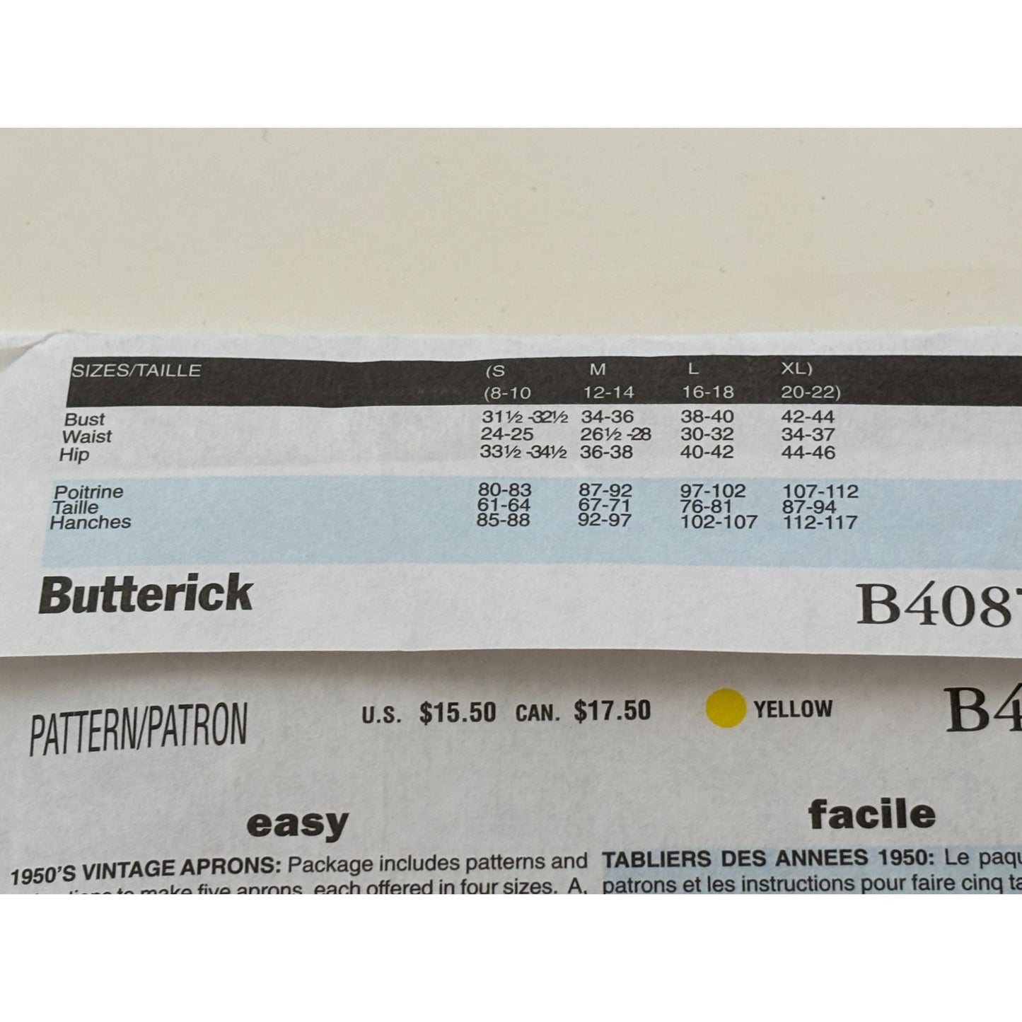 Butterick Sewing Pattern B4087 Apron Ruffled 1950s Vintage Style Easy Uncut Easy