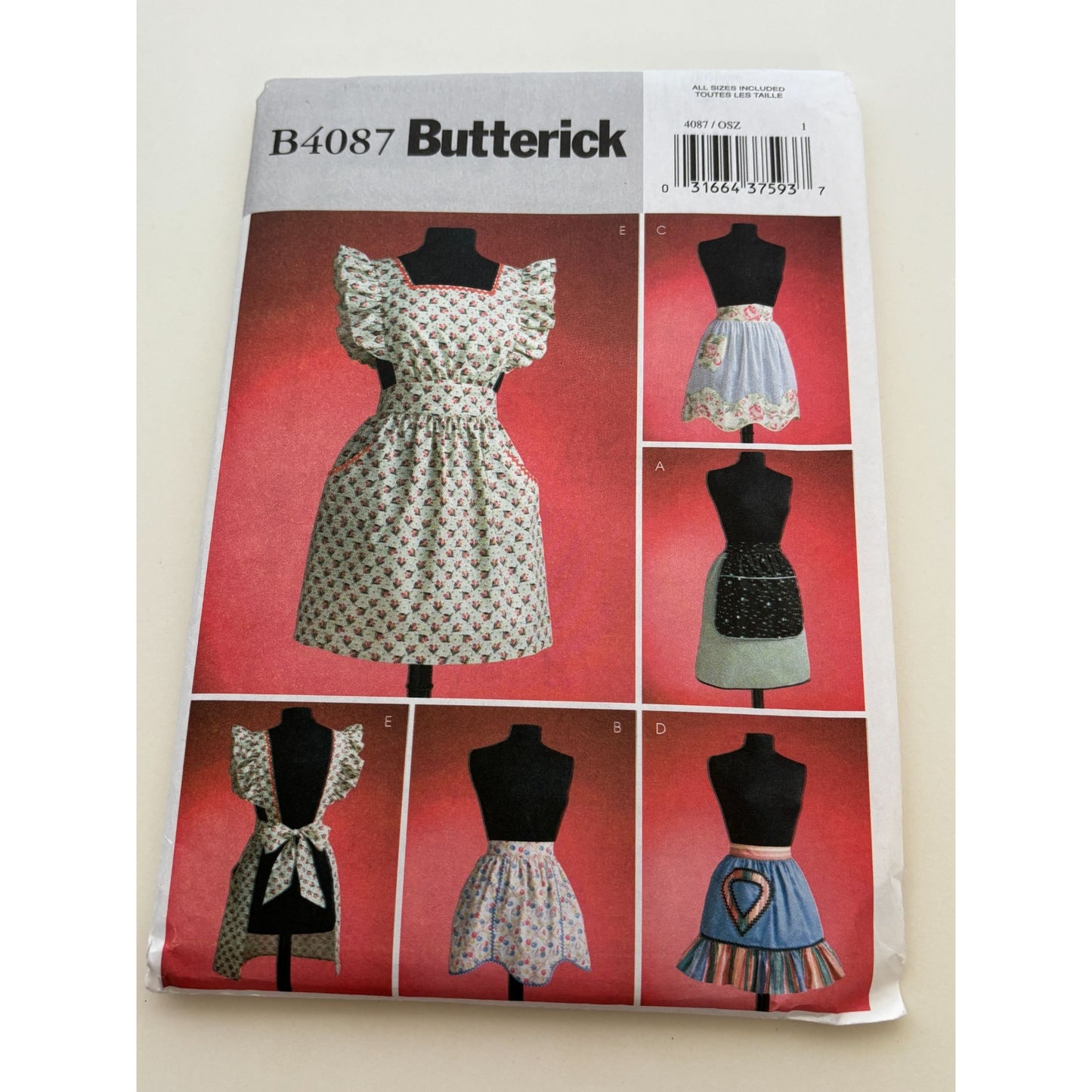 Butterick Sewing Pattern B4087 Apron Ruffled 1950s Vintage Style Easy Uncut Easy