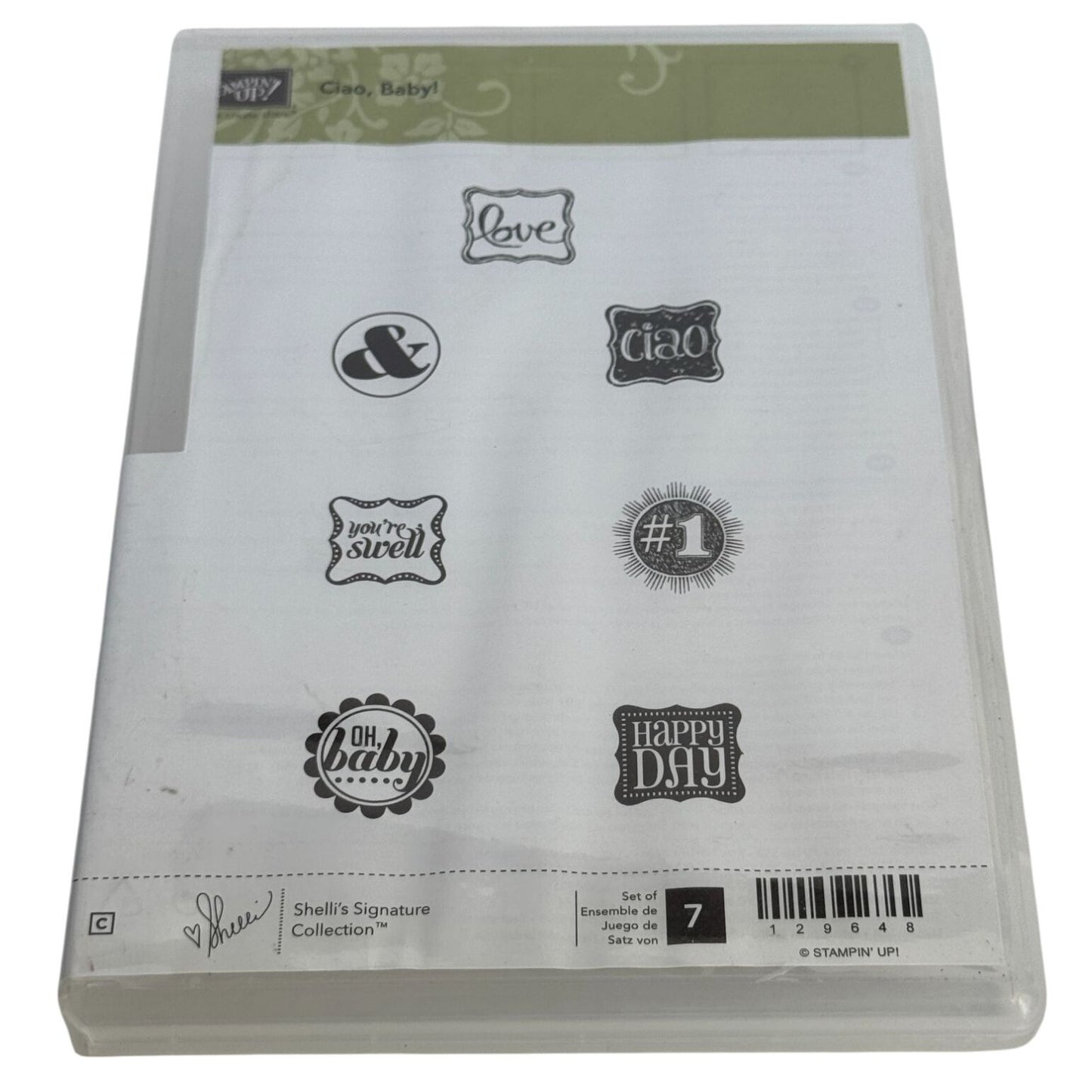 Stampin Up Clear Mount Rubber Stamp Set Ciao Baby Love You are Swell Words Small